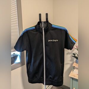 Palm Angels Black Jacket with Blue and Green Accents